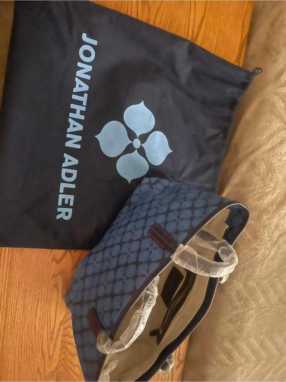 Jonathan Adler Navy Geometric Tote with Red Stitching